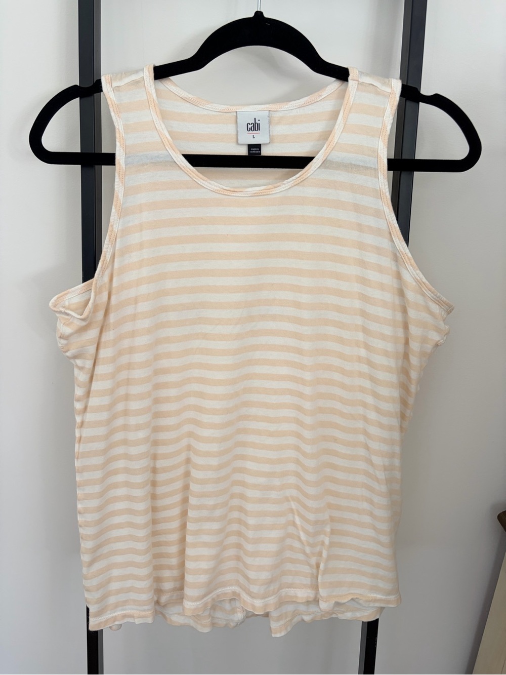 CAbi Striped Sleeveless Tank in Cream and White